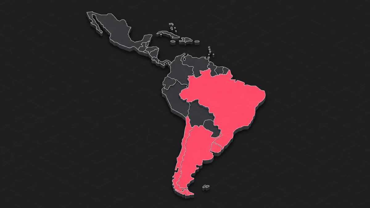 Mapa de Latinoamérica con Argentina, Chile, Brasil y Uruguay destacados en rosa WARA