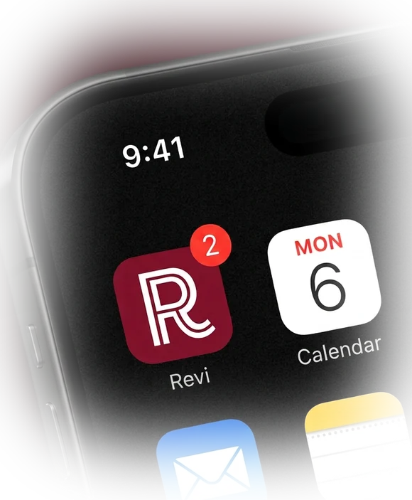 Ícono de la app REVI en la pantalla de inicio de un iPhone