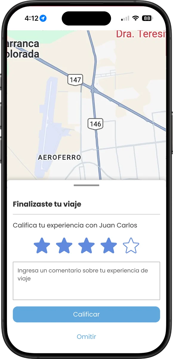 Taxi San Luis: calificación del conductor al terminar el viaje